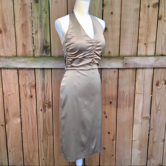 Donna Ricco Gold Halter Cocktail Dress GUC - Picture 3 of 8